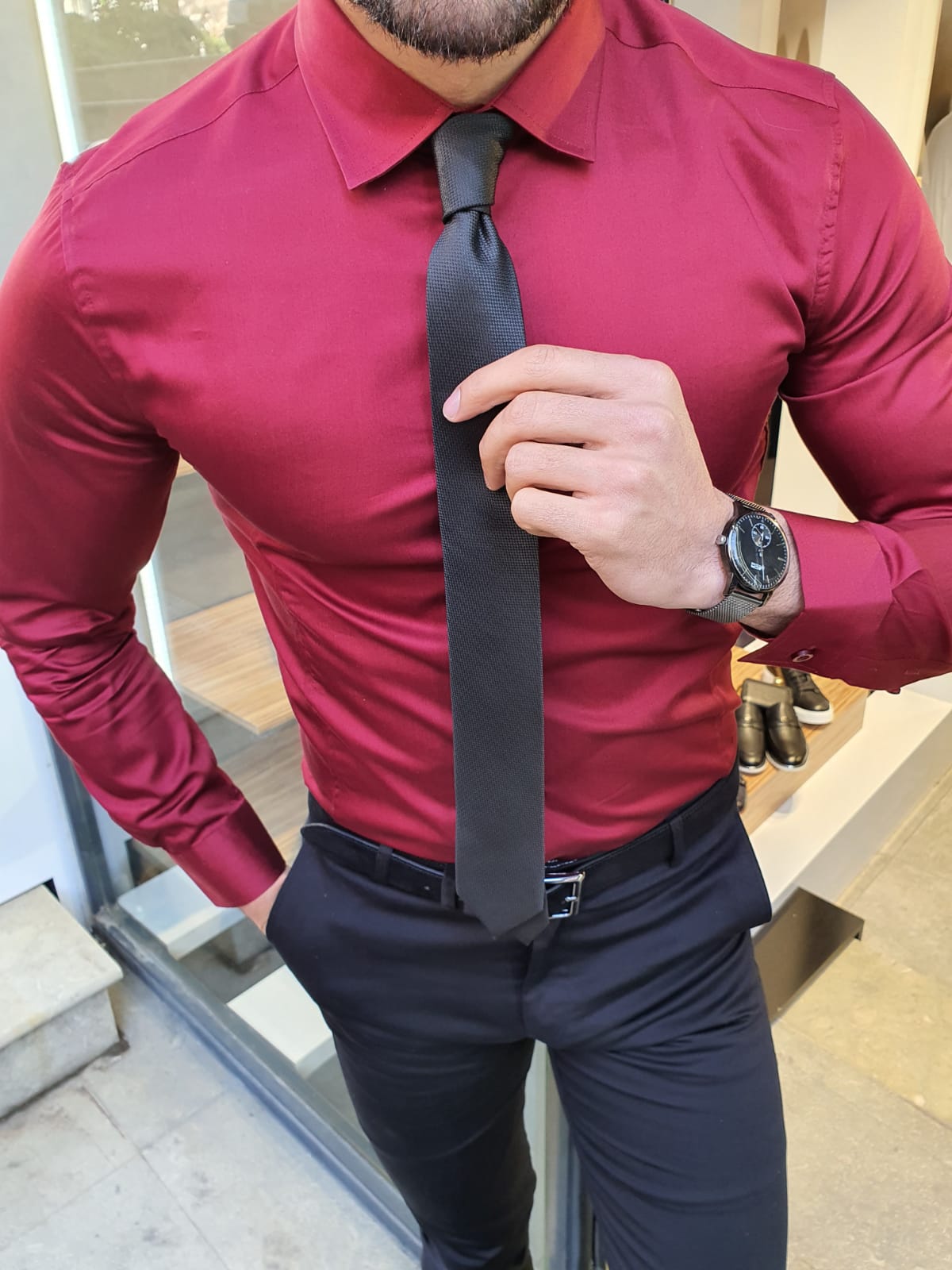 10+ Best What Color Tie With Black Pants And Maroon Shirt Collection | Shirt  outfit men, Mens blue dress shirt, Men fashion casual shirts